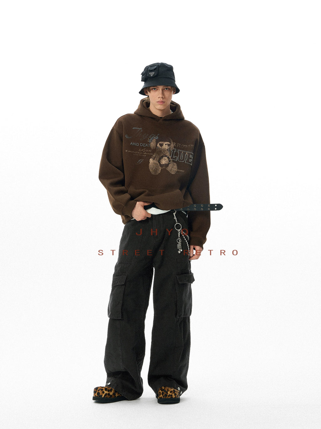 JHYQ Retro Bear Bead Print Hoodie