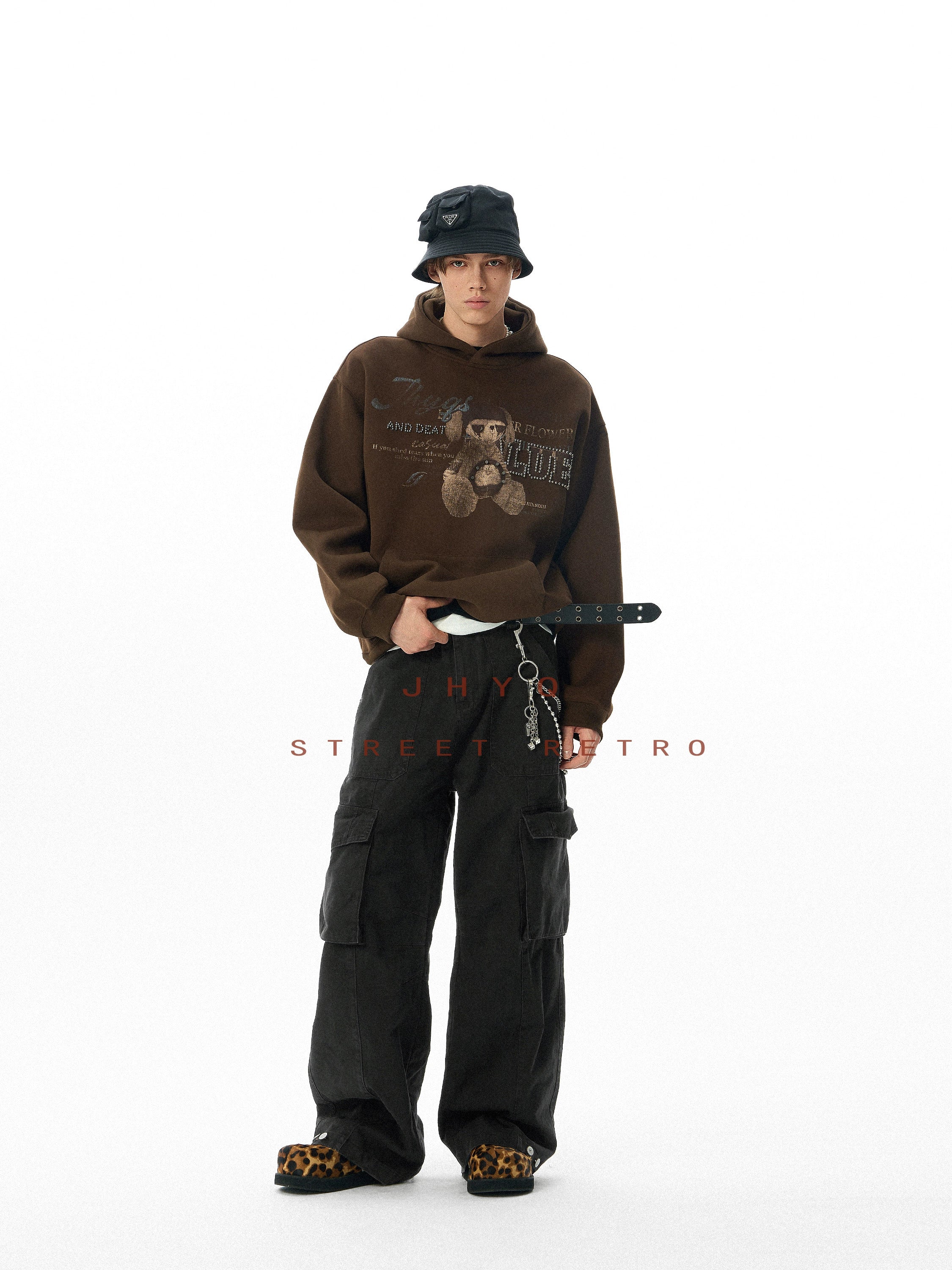 JHYQ Retro Bear Bead Print Hoodie