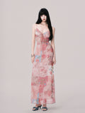LULUSWINGS Beach Resort V-neck Splicing Print Suspender Skirt