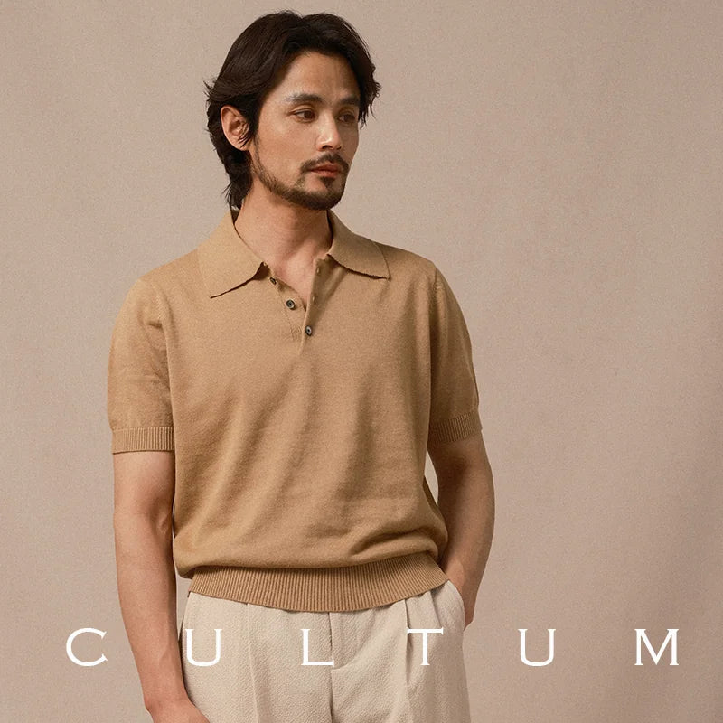 CULTUM Cotton-Linen Knit Breathable Regular Fit Polo Shirt