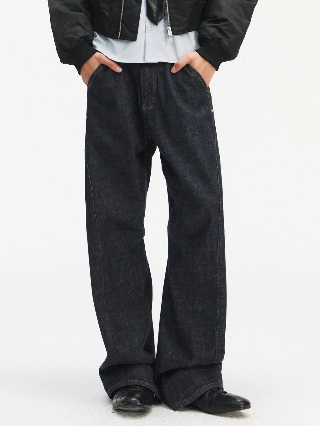 TAICHIISM Mottled Raw Denim Engineer Slim-Fit Trousers