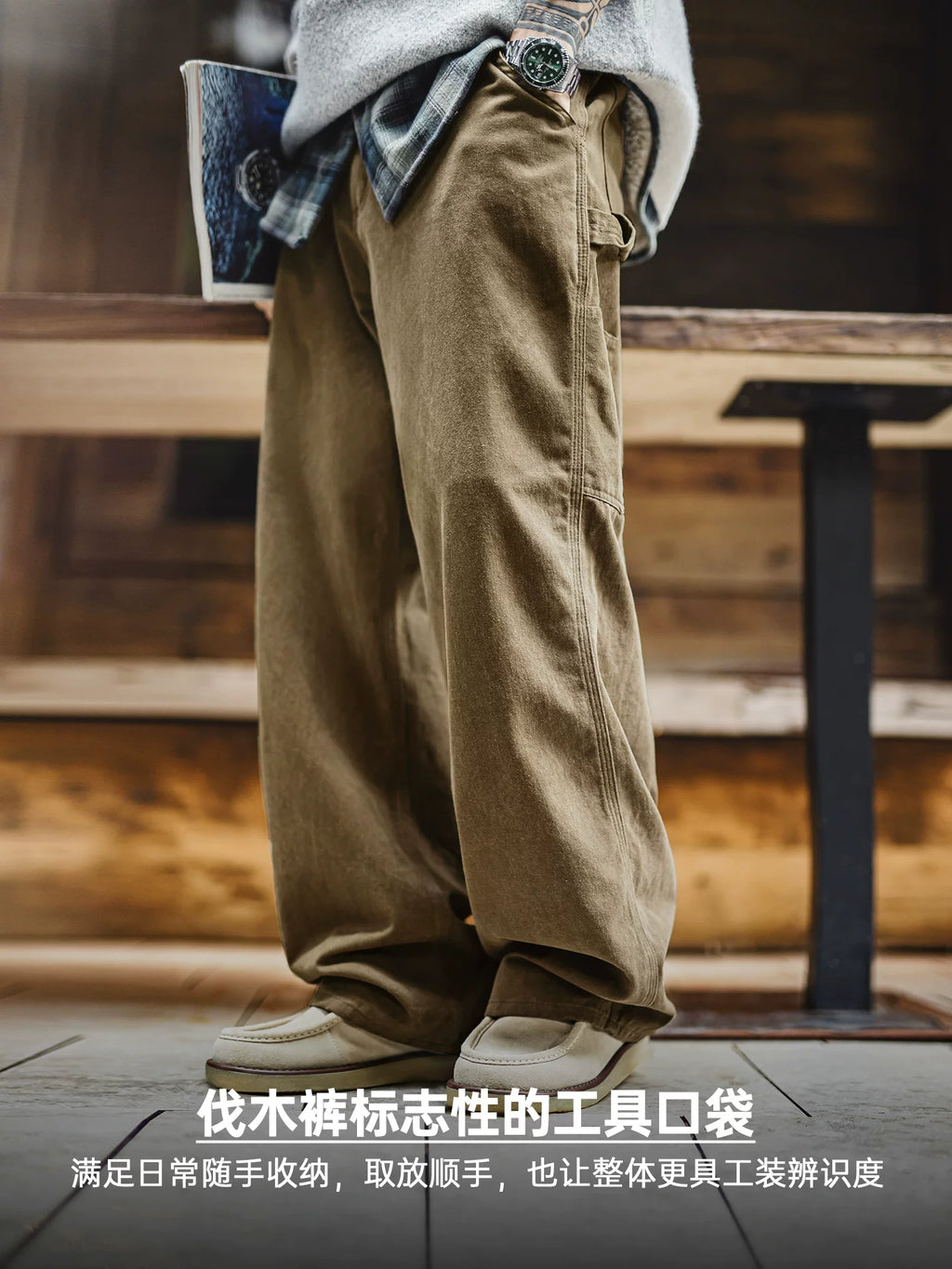 MADEN Straight-Leg Washed Denim Logger Pants