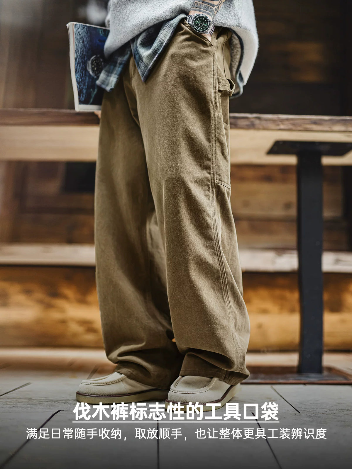 MADEN Straight-Leg Washed Denim Logger Pants