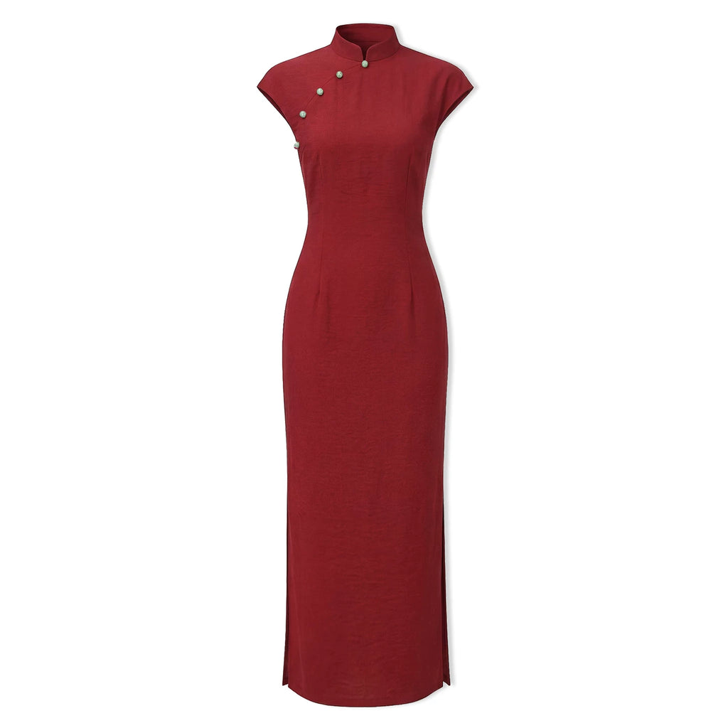 ZIHE Ice Silk Wrinkle-Resistant Long Qipao Dress
