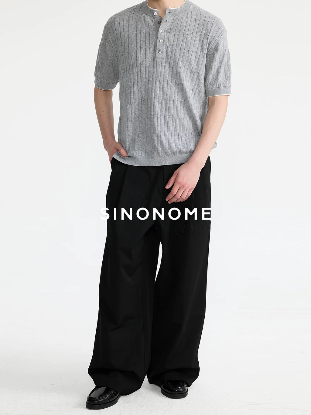 SINONOME Twisted Cable Knit Breathable Relaxed Henley Tee