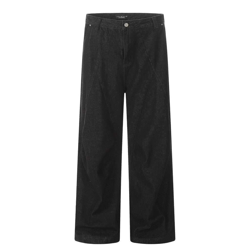 11KN washed pleated black straight jeans