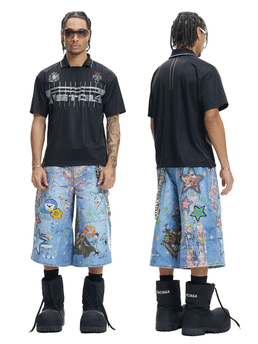 DND4DES Cartoon Print Breathable Relaxed Denim Shorts