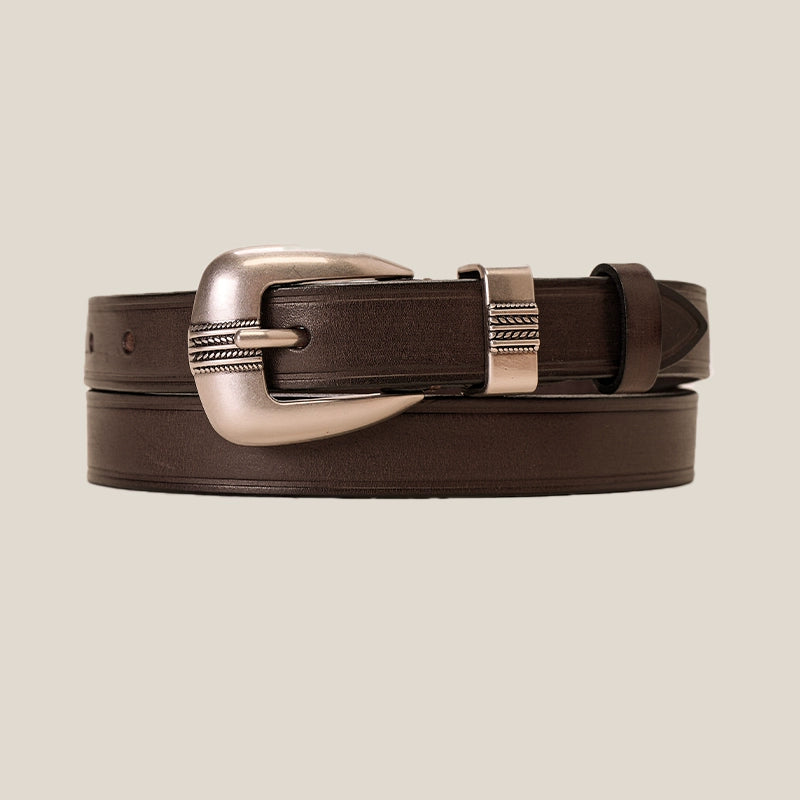CULTUM Vintage Versatile Engraved Silver Buckle Leather Belt