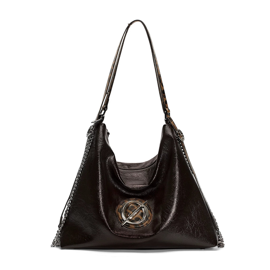 JELLY TOYBOY Deep Chocolate Leopard Print Leather Shoulder Bag
