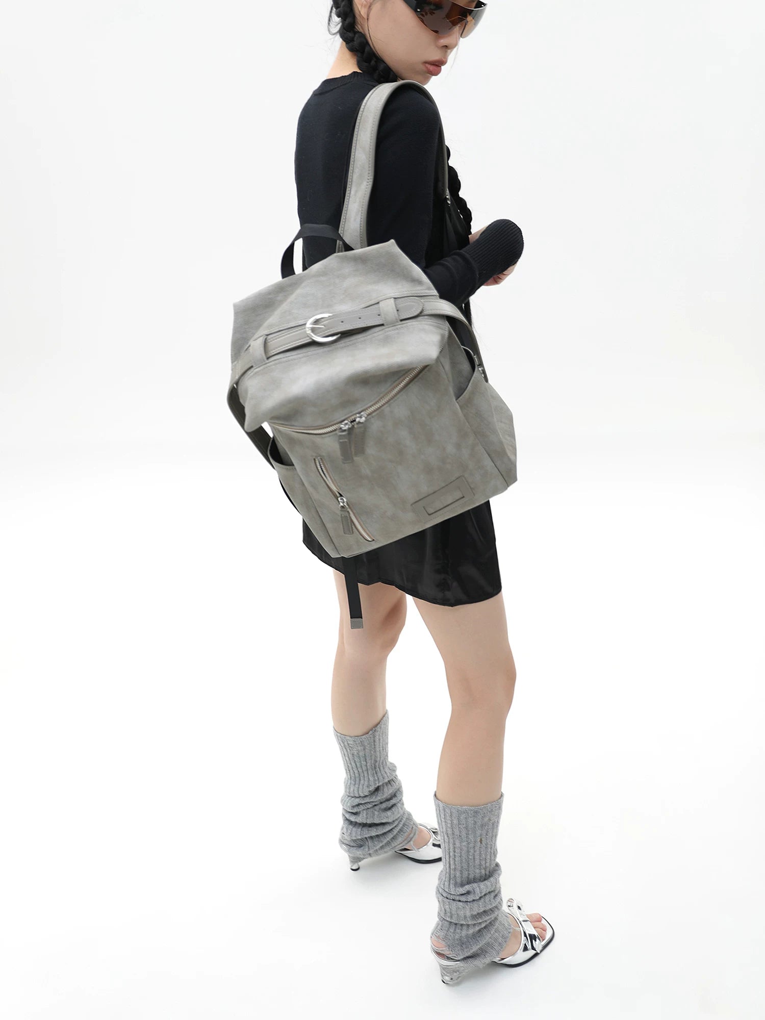 JANDRESS Gray-Green Canvas Zip-Top Backpack