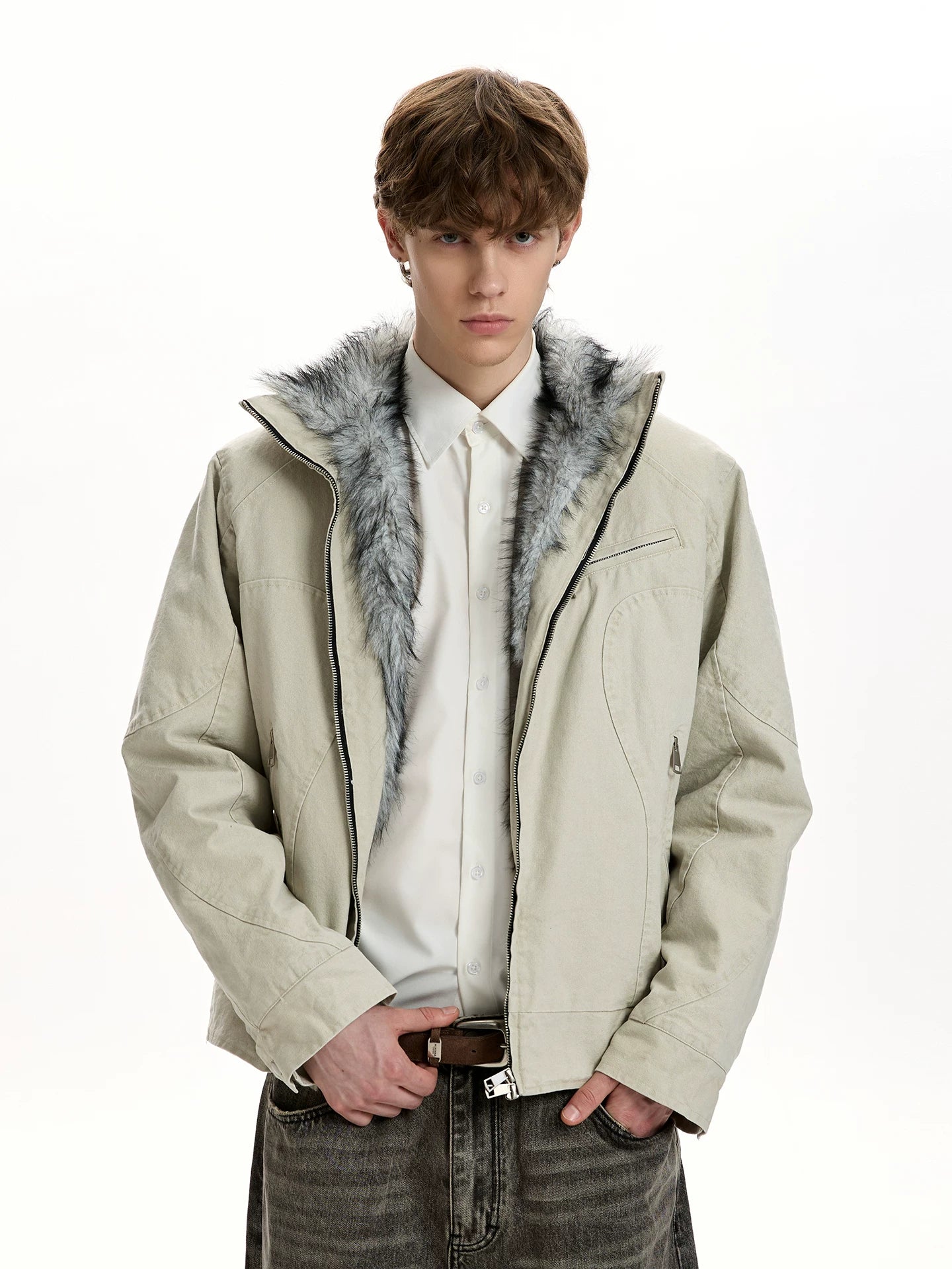 A PUEE Vintage Thickened Fleece Warm Short Jacket