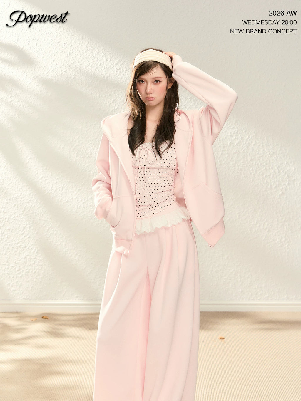 POPWEST Polka Dot Lace 3-Piece Wide-Leg Pants Set