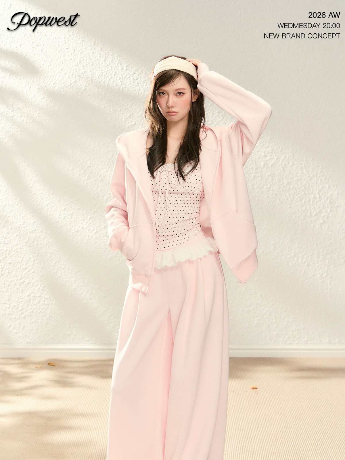 POPWEST Polka Dot Lace 3-Piece Wide-Leg Pants Set