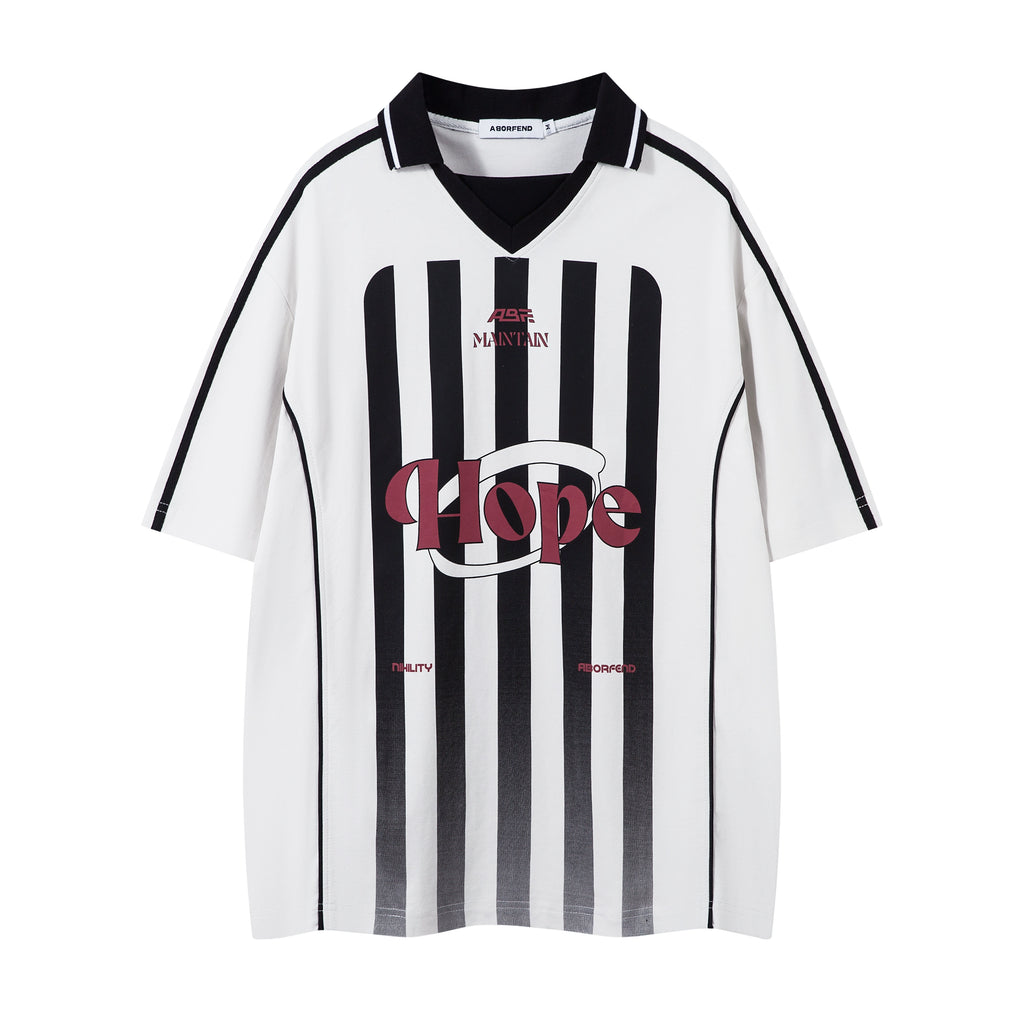 BeOurRule Vintage Striped Polo Shirt V-neck Loose Tee