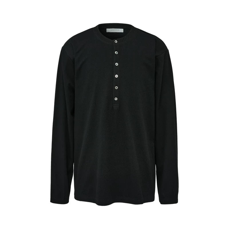 NONRADICAL Dark Striped Textured Henley Long-Sleeve Tee