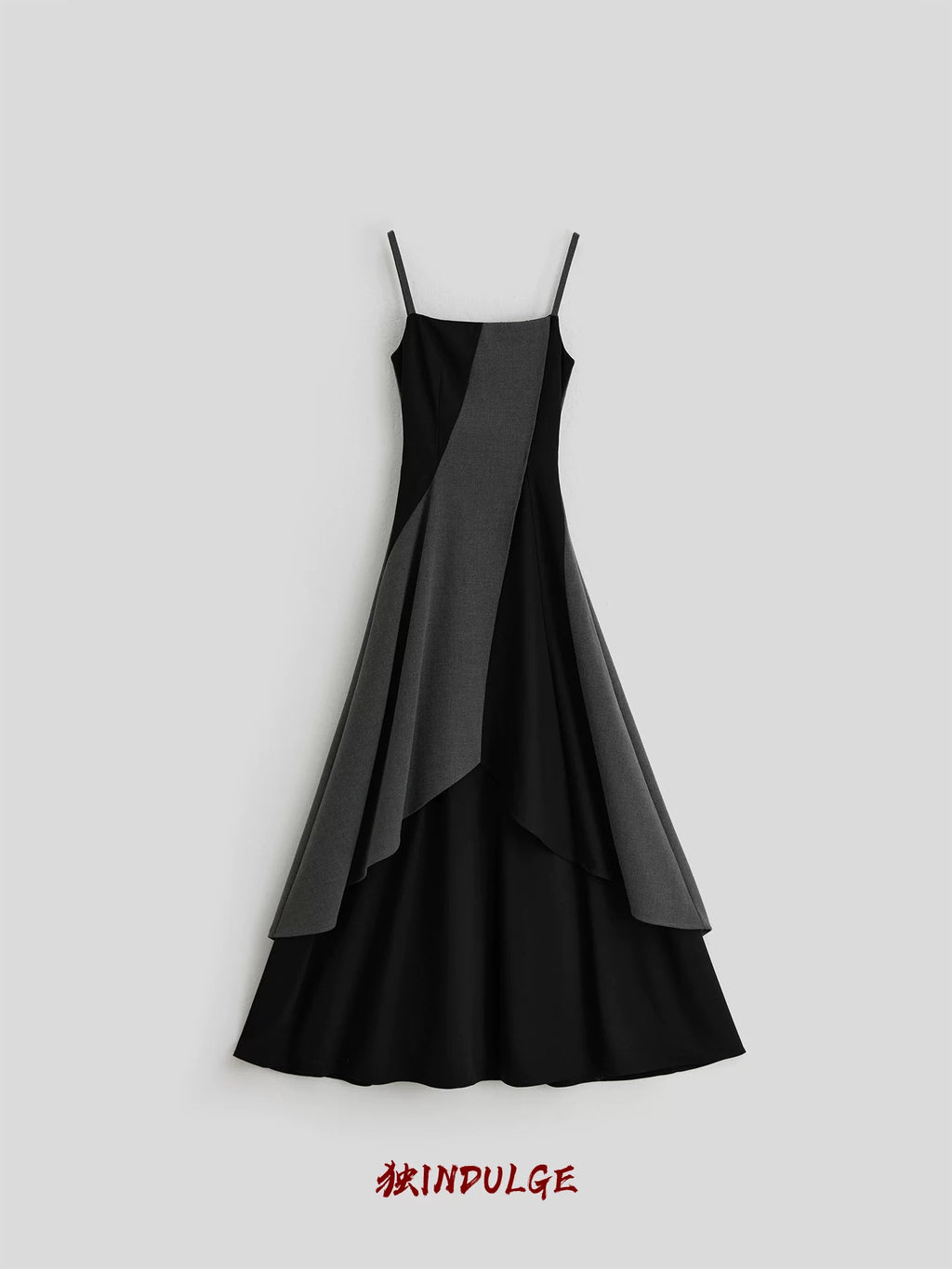 INDULGE Asymmetric Layered Color-Block Fit-and-Flare Slip Maxi Dress