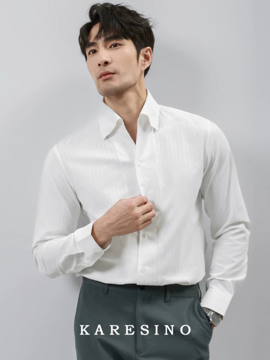 KARESINO Striped Wrinkle-Resistant Slim Fit Long-Sleeve Shirt