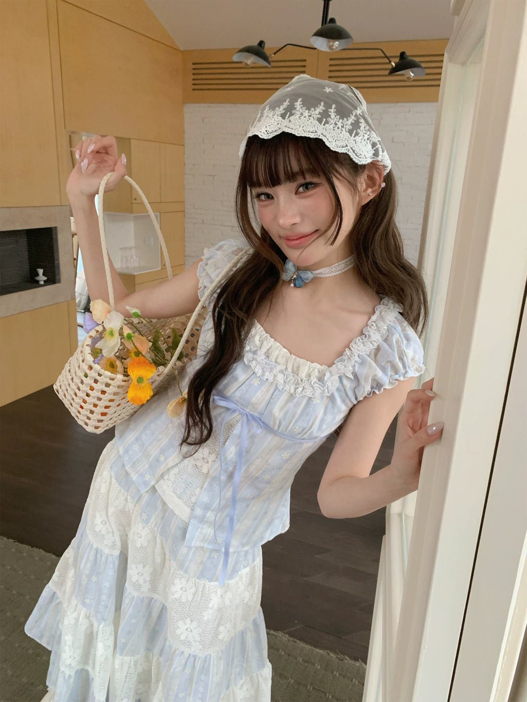 RRFIGHT A-Line Floral Embroidered Square Neck Dress