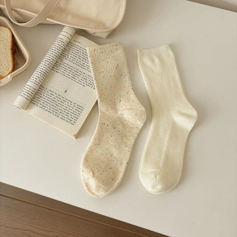Halo Honey Moisture-Wicking Polka Dot Rolled Edge Mid-Calf Socks