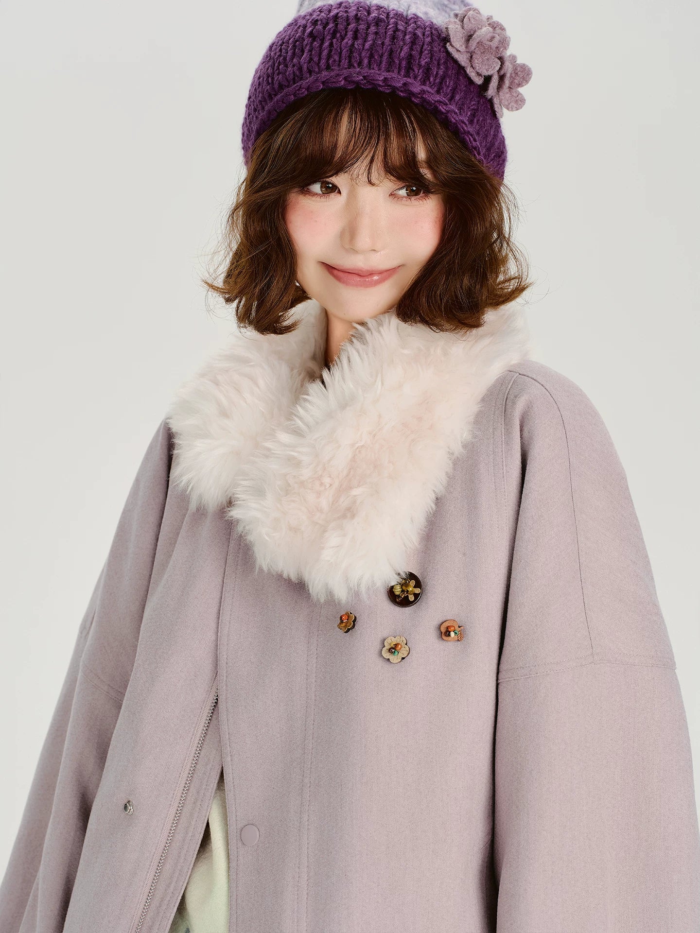 Girlyhalo Korean Fur Collar Padded Thick Coat