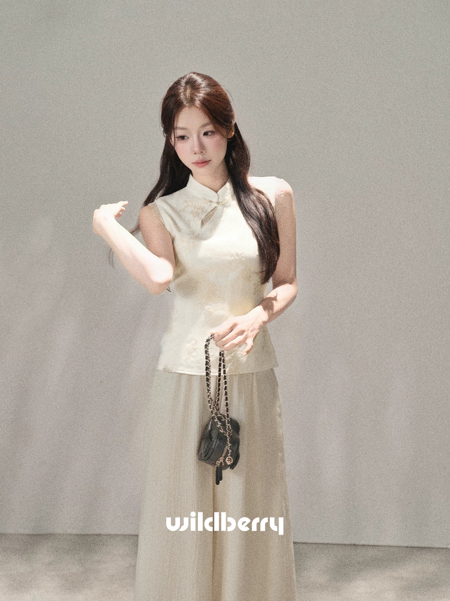 Wildberry Sleeveless Shirt High Waist Straight Chiffon Casual Pants Set