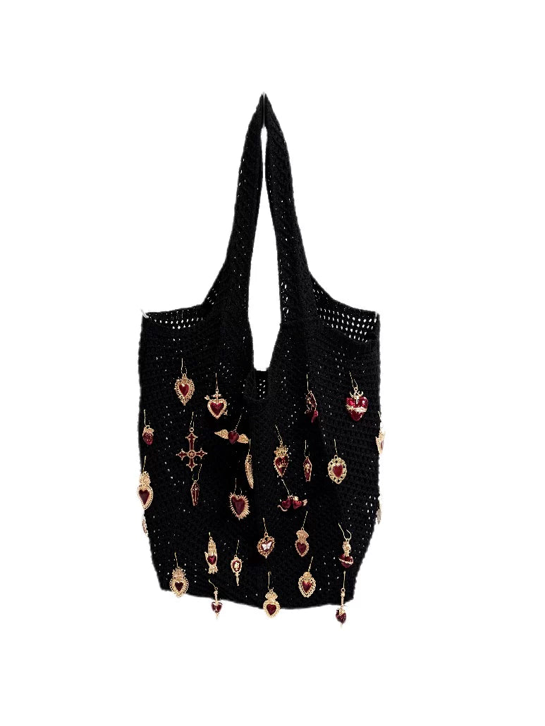 Salty gummy Black Knit Shoulder Bag