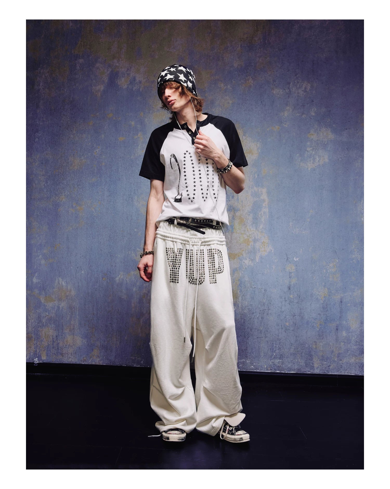 Yemanup Retro Starlight Print Shoulder Sleeve Tee