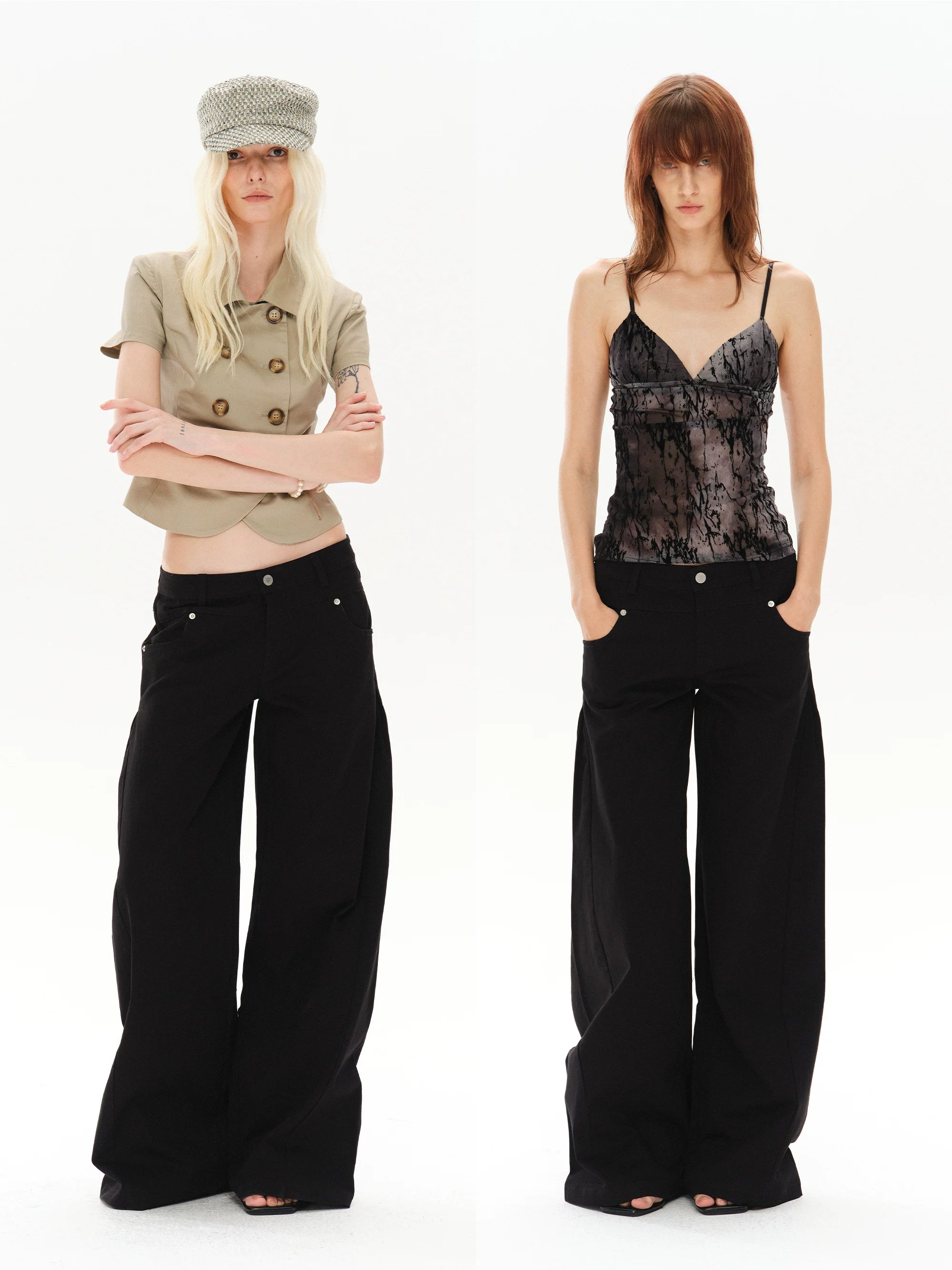 COSTUSTOOT Retro Low-Rise Wide-Leg Cotton Twill Pants