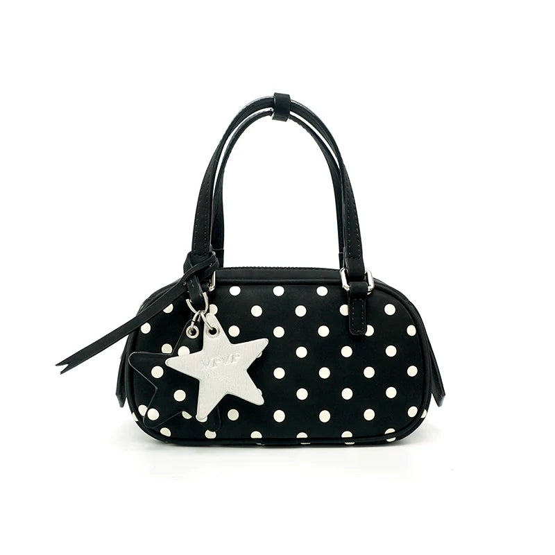 VFVF Brown Polka Dot Faux Leather Zip-Top Boston Bag