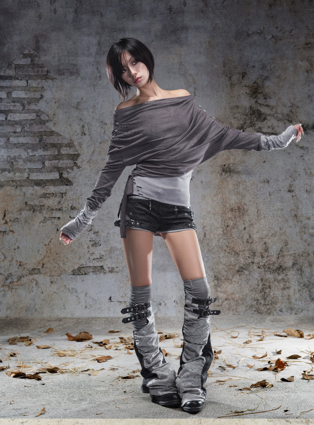 ARIADNAw Stacking Feeling Fake Two-piece Leg Cover Low-rise Shorts
