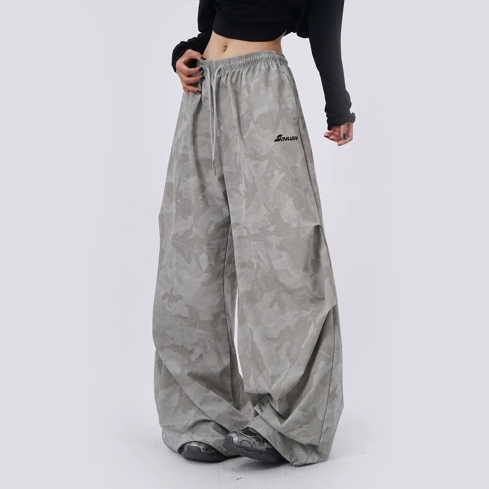 SAMUSAN Loose Pleated Sports Casual Wide Leg Pants
