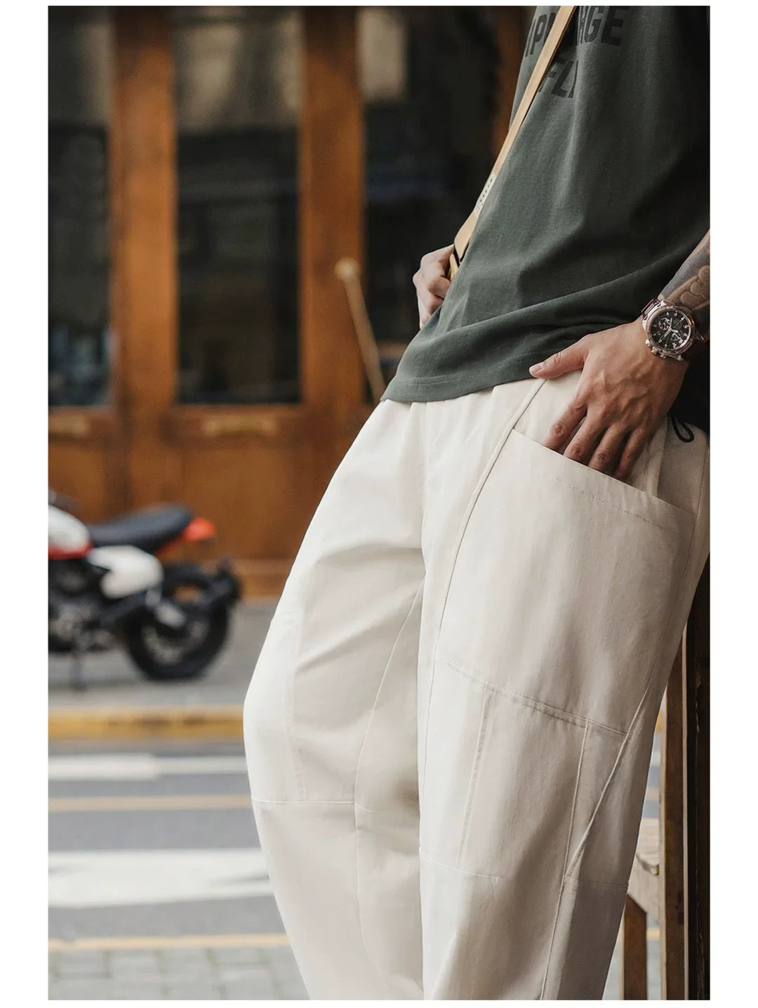 Madden Deconstructed White Drawstring Elastic Waisted Slacks