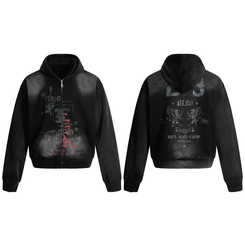 NOMANIAI Old Double-sided Printed Zipper Sweater Jacket