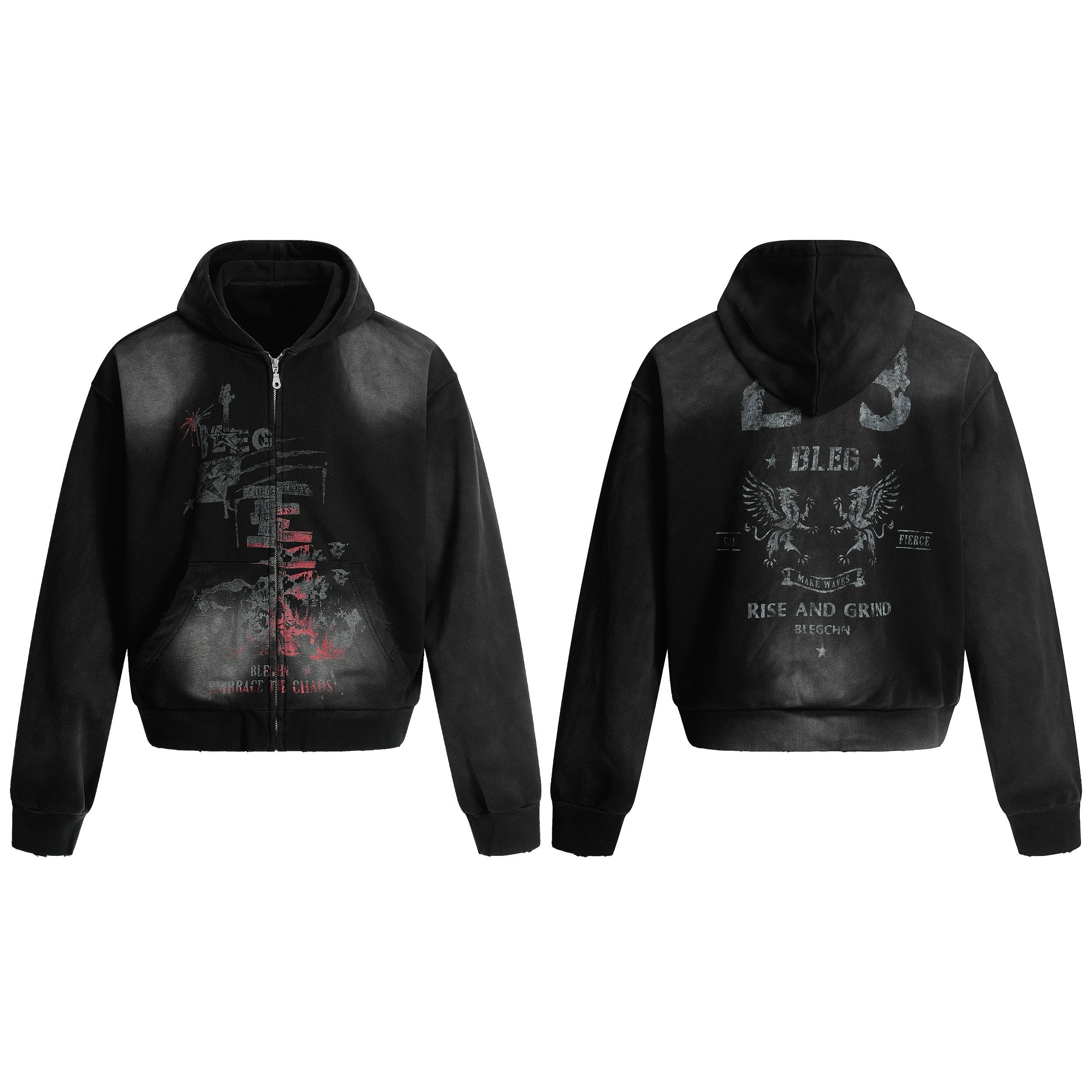 NOMANIAI Old Double-sided Printed Zipper Sweater Jacket