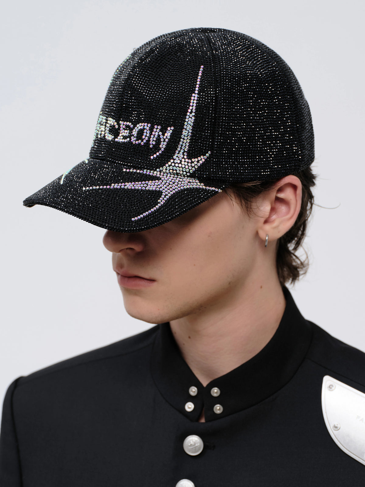 FACEON LAB Rhinestone-Studded Black Baseball Cap