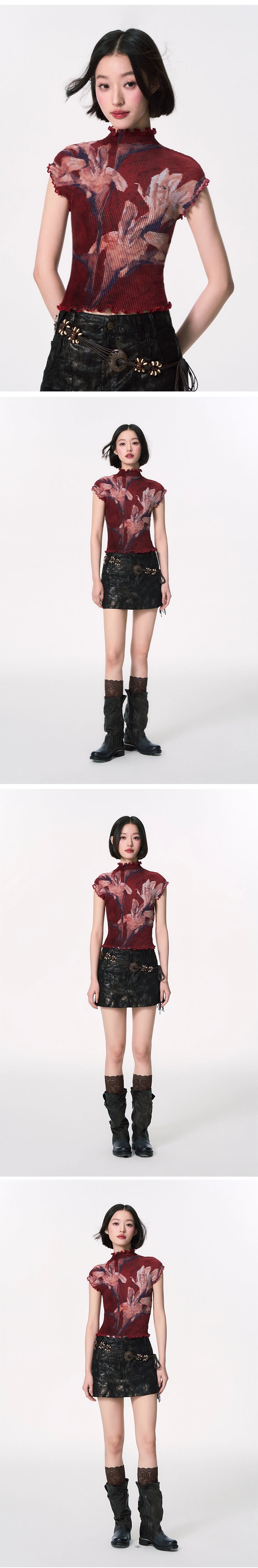 YEDM Pleated Lily Turtleneck Tee