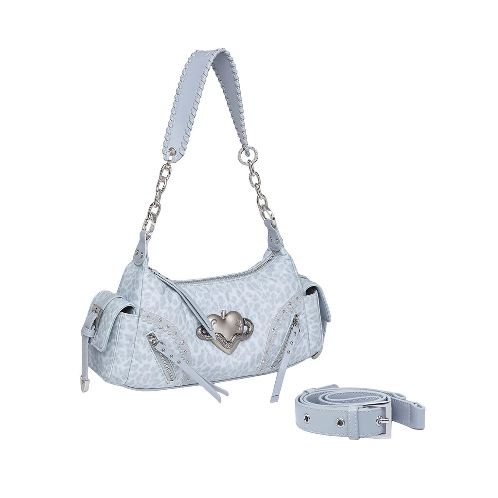 VFVF Blue Leopard Print Faux Leather Zip-Top Underarm Bag