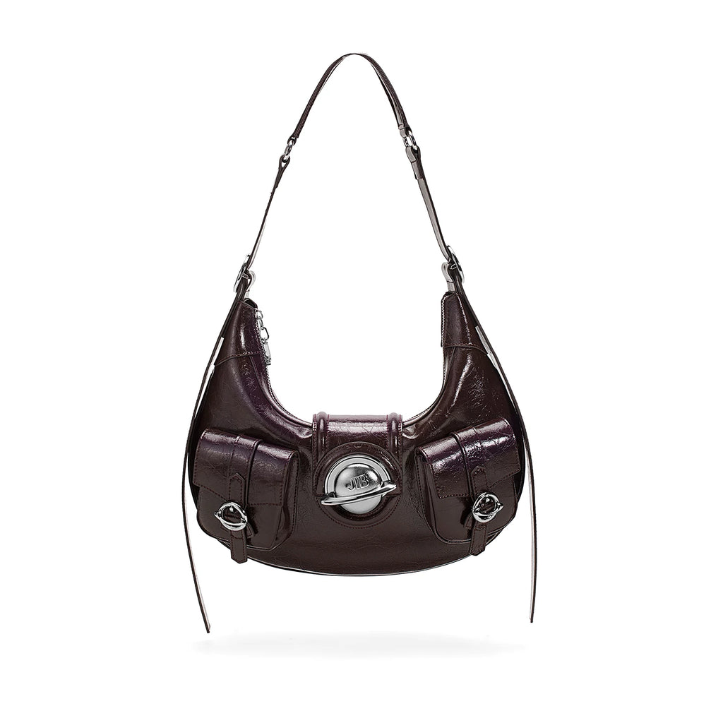 JELLY TOYBOY Brown Leather Croissant Crossbody Bag - Lock Closure