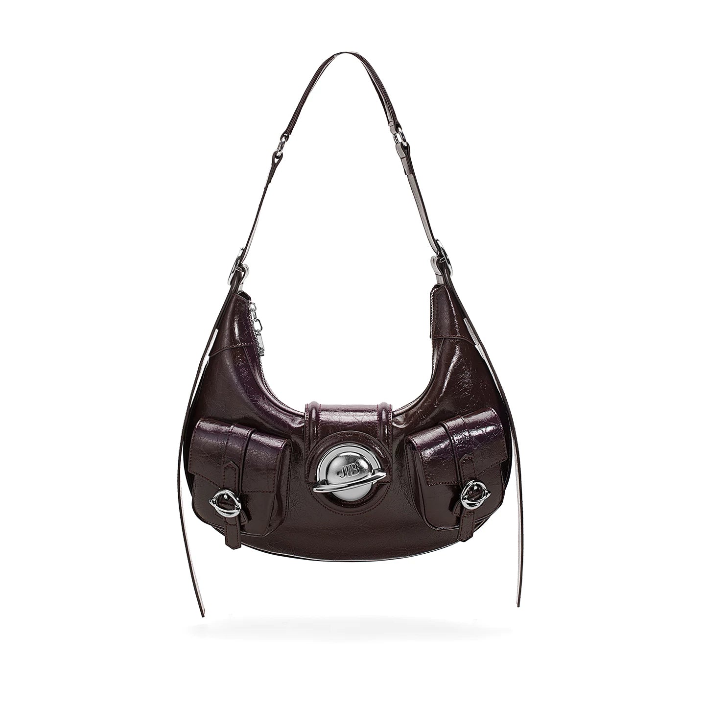 JELLY TOYBOY Brown Leather Croissant Crossbody Bag - Lock Closure