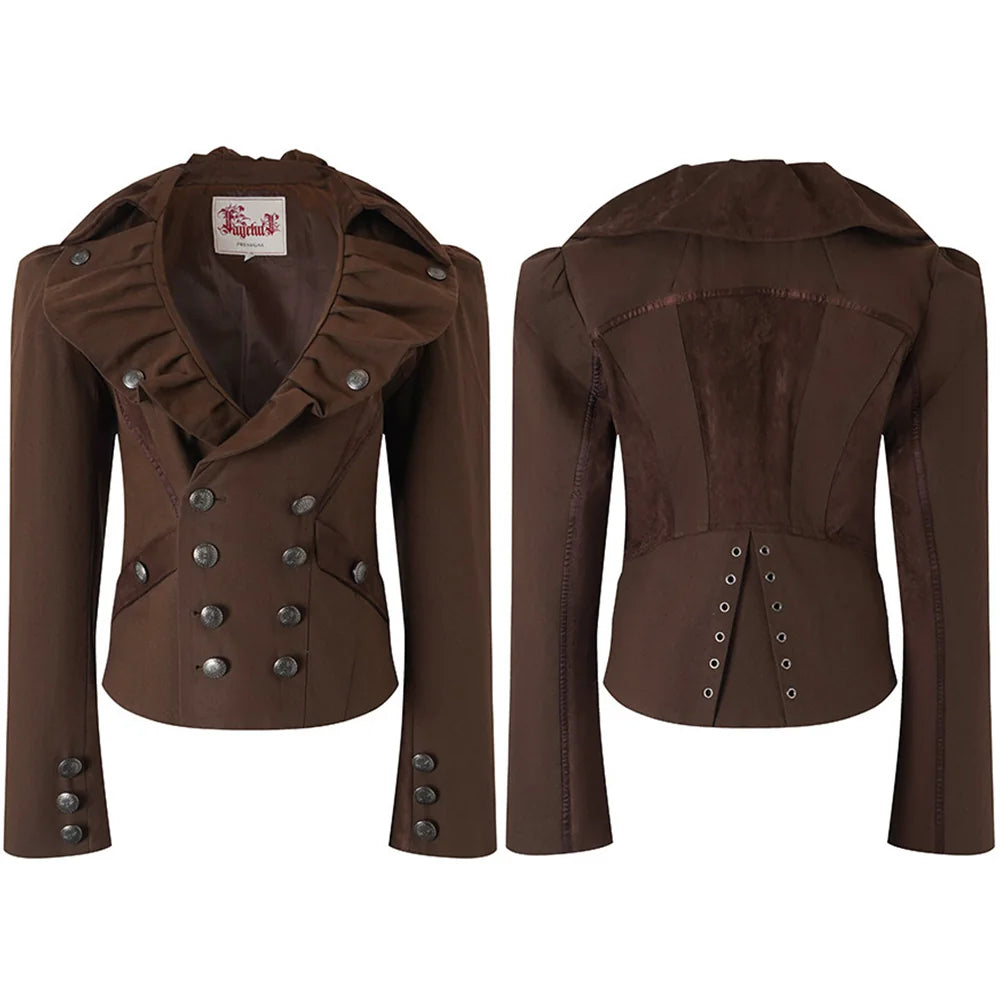 FayChui Brown Lace-Up Waist Slim Fit Suit Jacket