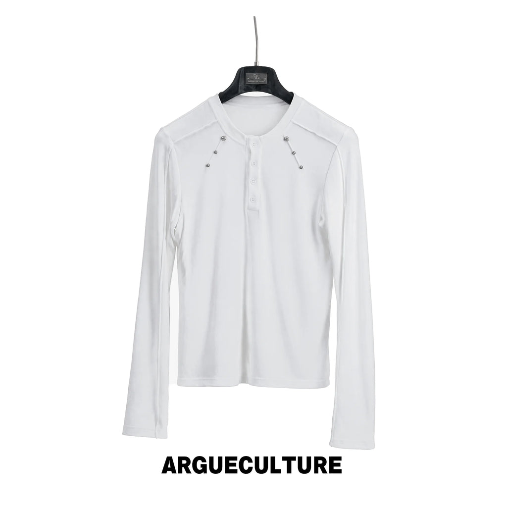 ArguE CulturE Deconstructed Studded Slim-Fit Henley Long-Sleeve Tee