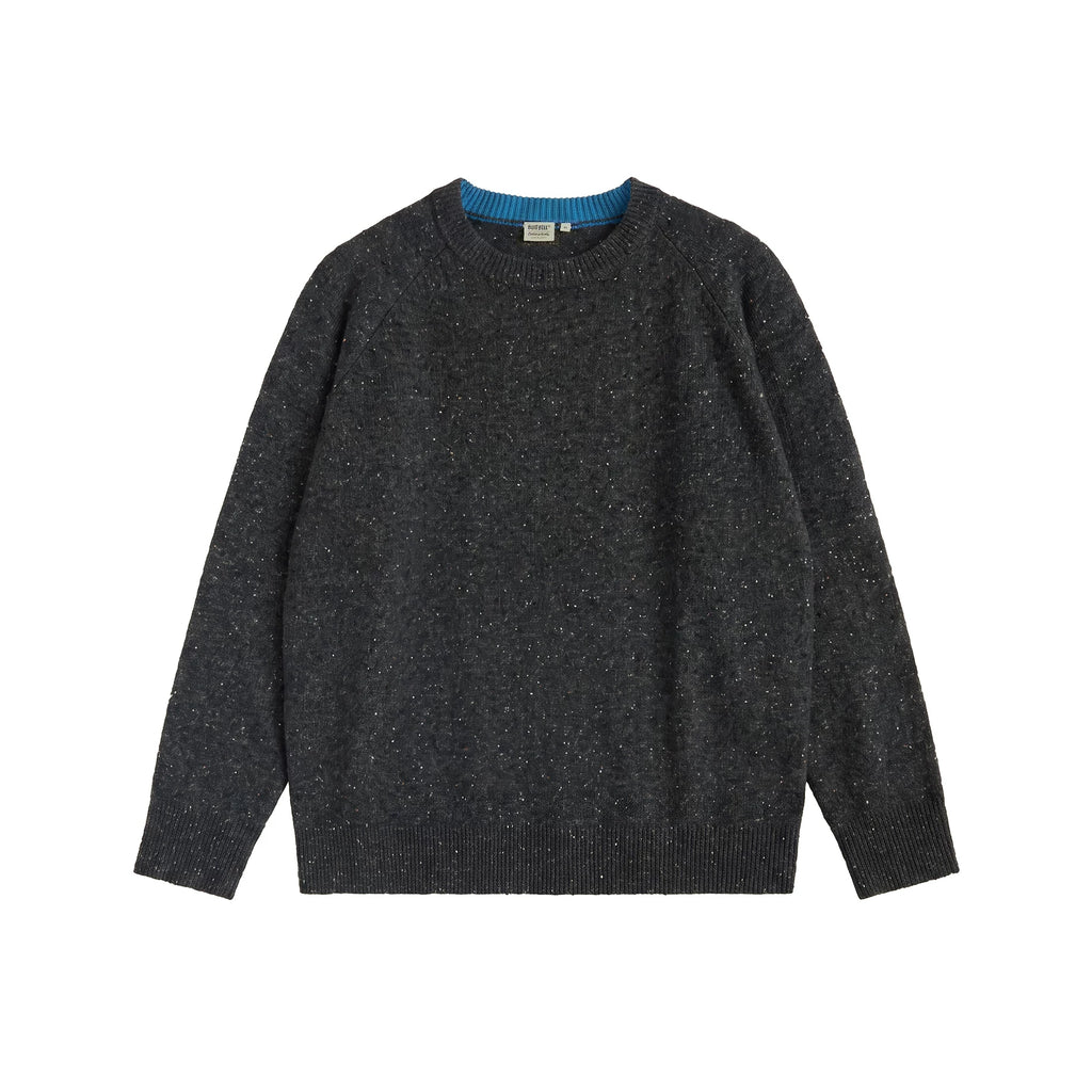 BUTTBILL Contrast Knit 80% Wool Relaxed Crew Neck Sweater