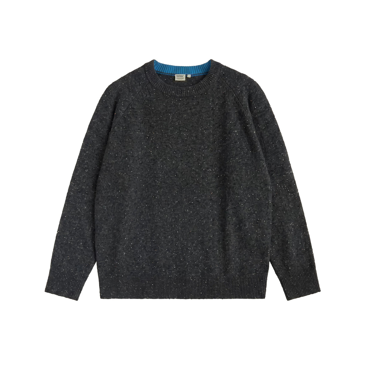 BUTTBILL Contrast Knit 80% Wool Relaxed Crew Neck Sweater