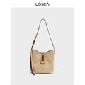 LOSEA Leather Velvet Splicing Bucket Bag