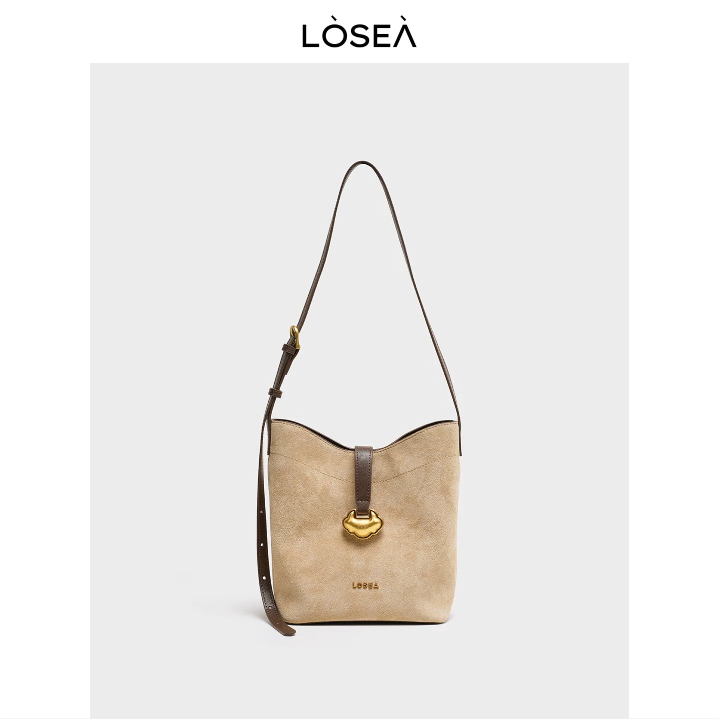 LOSEA Leather Velvet Splicing Bucket Bag