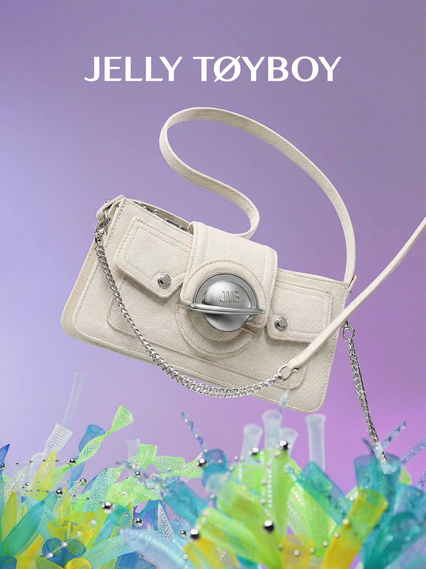 JELLY TOYBOY White Faux Leather Zip-Top Crossbody Bag