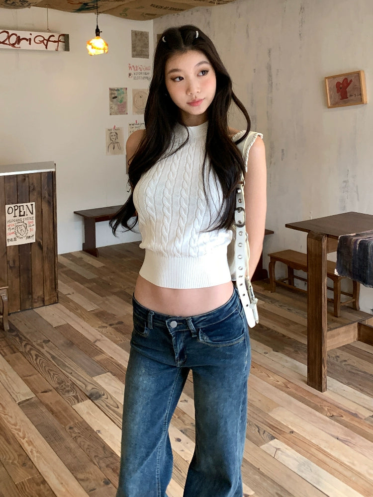 WITHMIN Drape Straight Tube Micro-pull Retro Low-rise Jeans