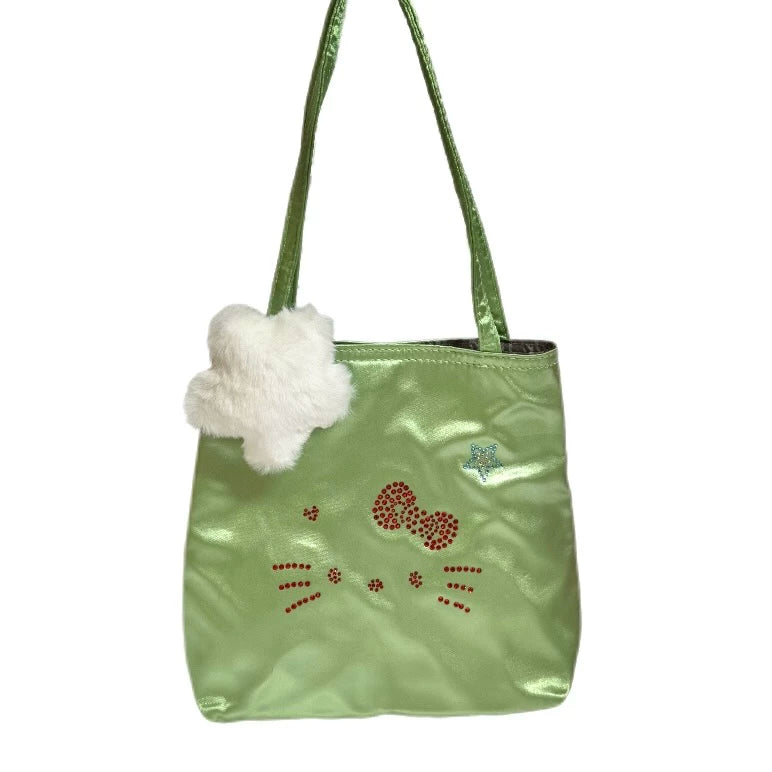 Salty gummy Silk Kitty Rhinestone Magnetic Snap Underarm Bag