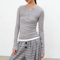 JCAESAR WOMEN Twisted Tencel Wool Blend Slim Fit Long-Sleeve Tee