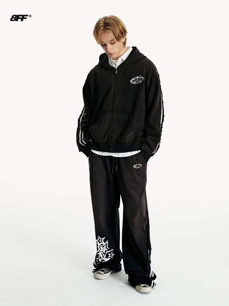 8FF Old Spray-colored Printed Hooded Jacket